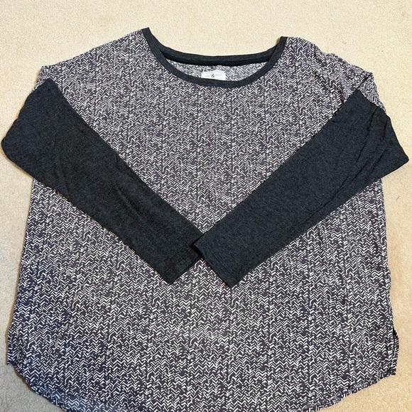 Lou and Grey Mixed Media Long Sleeve Top Grey and White Herringbone Size Large - Picture 7 of 10